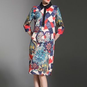 Multicolored H-Line Midi Dress